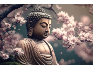 Obraz na plátně Buddha pod sakurou, 116x76 cm