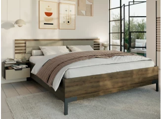 Postel s nočními stolky Barea 180x200, béžová/dub atlantic