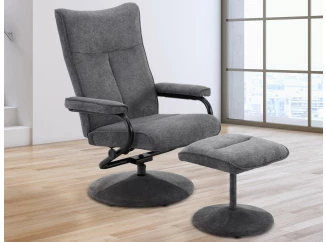 Relaxační křeslo s taburetem Alfa, kouřově šedá látka