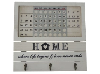 Nástěnný věšák s kalendářem Home, dřevěný