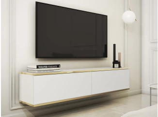 Závěsná TV skříňka Orfeo, 135 cm, bílá/zlatá