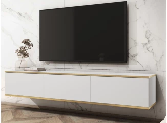 Závěsná TV skříňka Orfeo, 175 cm, bílá/zlatá