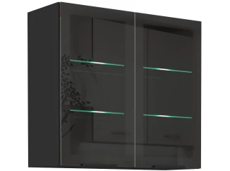 Horní prosklená kuchyňská skříňka Monza, 80 cm, černá