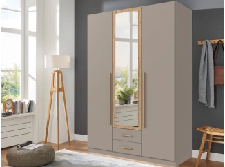 Šatní skříň se zrcadlem Marburg, 135 cm, šedá sahara/dub artisan