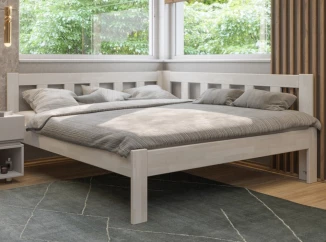 Rohová postel se zástěnou vpravo Tema P 180x200 cm, bělený buk
