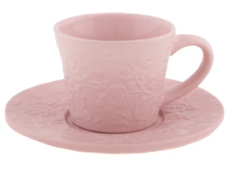 Šálek s podšálkem 180 ml, růžový květinový