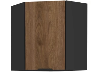Horní rohová kuchyňská skříňka Monza, 60/60 cm, ořech/černá
