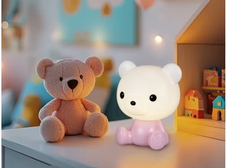 Dětská stolní lampička Cutie, růžový medvídek