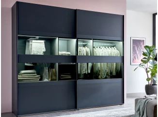 Šatní skříň Easy Plus, šířka 270 cm/extra výška 236 cm, grafit/sklo