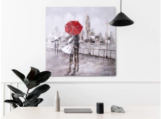 Ručně malovaný obraz Pár pod deštníkem 80x80 cm, 3D strutkura