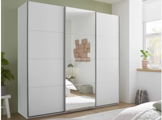Šatní skříň se zrcadlem Carano, 215 cm, bílá