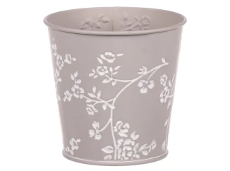Obal na květináč šedý s bílými růžemi, 11 cm