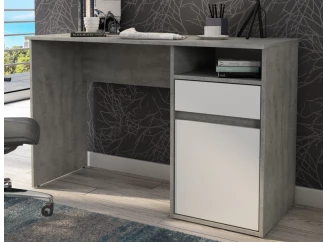 Psací stůl se zásuvkou Carlos, šedý beton/bílá