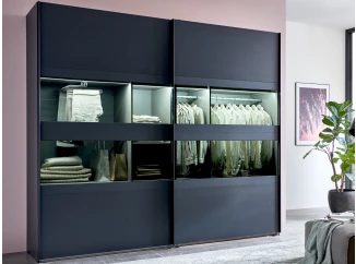 Šatní skříň Easy Plus, šířka 180 cm/výška 208 cm, grafit/sklo