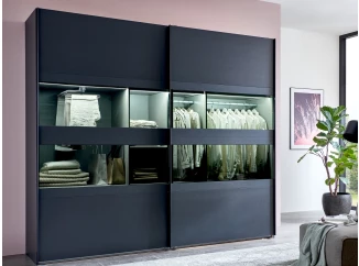 Šatní skříň Easy Plus, šířka 270 cm/výška 208 cm, grafit/sklo