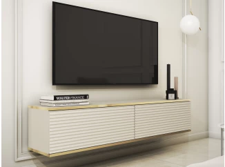 Závěsná TV skříňka Orfeo, 135 cm, béžová struktura/zlatá