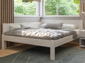 Rohová postel se zástěnou vlevo Fava L 180x200 cm, bělený buk