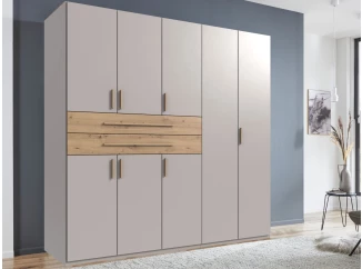 Šatní skříň se zásuvkami Digit, 225 cm, béžová kašmír/dub artisan