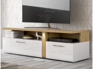 TV stolek Tuluza, bílý lesk/dub artisan