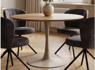Kulatý jídelní stůl Ronduel, 110 cm, béžový kašmír/dub