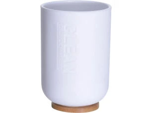Kelímek na kartáčky bílý/bambus, 11 cm