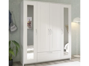 Šatní skříň se zrcadly Leporelo 156 cm, bílá mat