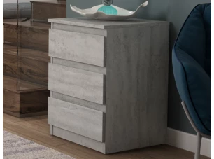 Skříňka/vysoký noční stolek Carlos 40 cm, šedý beton, 3 zásuvky