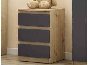 Skříňka/vysoký noční stolek Carlos 40 cm, dub artisan/grafit, 3 zásuvky