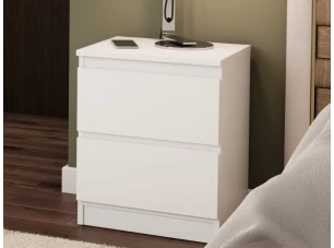 Skříňka/noční stolek Carlos 40 cm, bílá, 2 zásuvky