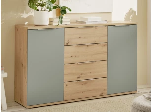 Komoda se zásuvkami Simada 150 cm, dub artisan/šalvějově zelená